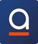 Logo avec une lettre "a" blanche sur fond bleu, accompagnée d'une ligne rouge.